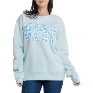 WIFEY Cozy Soft Pastel Blue Crewneck Floral Graphic Sweatshirt